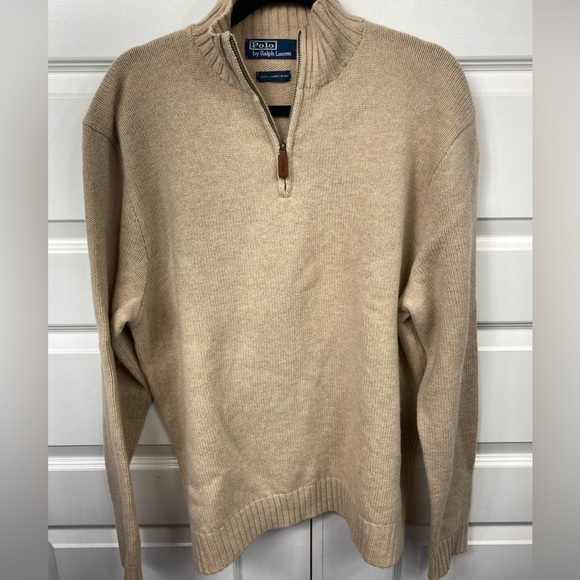 Polo Ralph Lauren  100% Lambs Wool Sweater  1/4 Zip Pullover  Beige 2XL XXL - Picture 1 of 6
